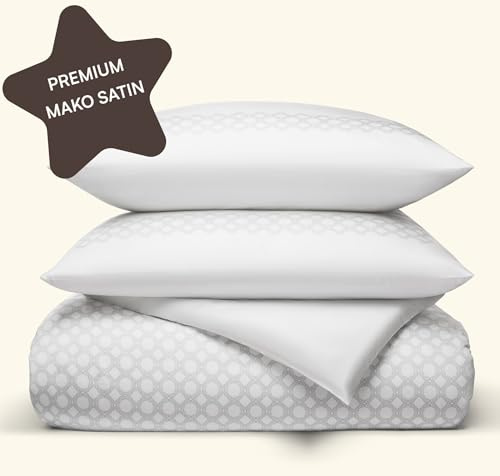 Amqua Mako Satin Bettwäsche 155 x 220 cm Weiß mit Muster| Bettwäsche Set 155x220 inkl. 40x80 Kissenbezug | Hotelbettwäsche 155x220 | hochwertig & weich Elora
