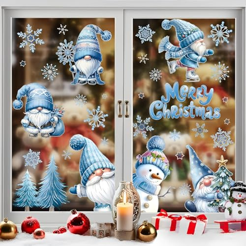 CGVG 9 Stücke Doppelseitige Fensterbilder Weihnachten Selbstklebend Wiederverwendbare Weihnachts Fensterbilder Statisch Haftende Fenstersticker Fensterdeko Weihnachten Winter Deko PVC (Blau)