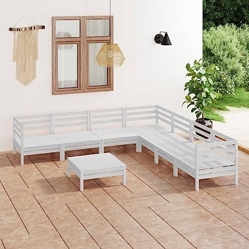 KTHLBRH 8-TLG. Garten-Lounge-Set Massivholz Kiefer Weiß Outdoor-Möbel-Sets Balkonmöbel-Sets Terrassenmöbel-Sets Gartenmöbel-Sets für Terrasse, Garten, Balkon