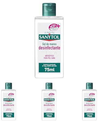 Sanytol - Gel De Manos Desinfectante Hidroalcohólico, Sin Enjuague, Hipoalergénico, 75 Mililitro (Paquete de 4)