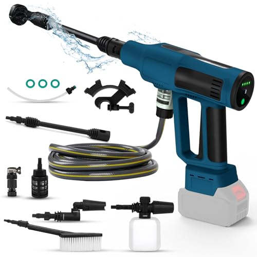 Högtryckstvätt kompatibel med Makita 18V 340W batteri borstlös tryckrengöringspistol med 5 m slang 6-i-1 munstycke filter skumkanna, roterande munstycke
