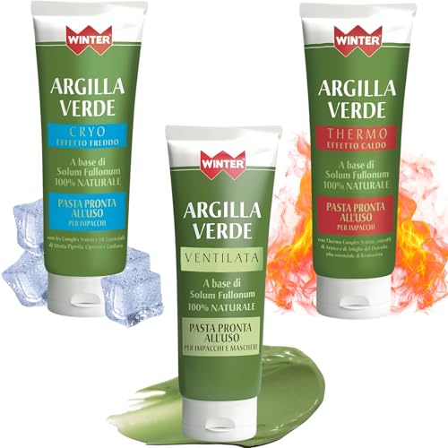 Argilla Verde Antinfiammatoria | Effetto Caldo con Arnica e Artiglio del Diavolo | Effetto Freddo con Menta e Canfora | Impacchi, Maschera Viso e Corpo |3x250ml (TRIS ARGILLE, TRIS ARGILLE)