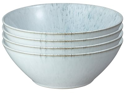 Denby - Kiln Blue Speckle Set of 4 Cereal Bowls - Dishwasher & Microwave Safe Ceramic Crockery - Reactive Glaze Bowls for Soup, Rice - Chip & Crack Resistant Stoneware for Everyday - L16.5xW16.5xH6cm