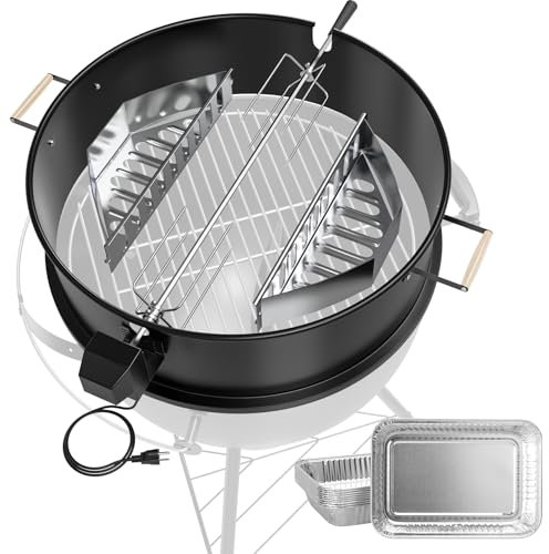 MOASKER Verbessertes Rotisserie-Set für Weber 55,9 cm Kugelkohlegrill-Zubehör, Rotisserie-Grill-Set für Weber und andere ähnlich große Grills, mit Griffen, Kohlekörben, 10 Stück Tropfpfannen, Schwarz