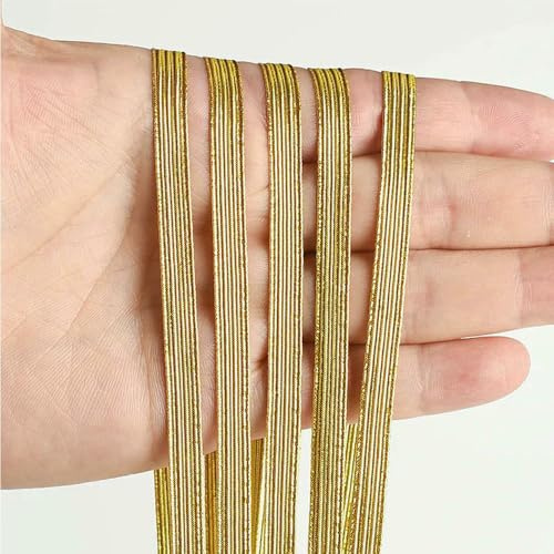 GUOZHAN Bandes élastiques argentées et dorées de 10 mètres, Ruban tressé à Paillettes, Sangle élastique métallique Plate pour la Couture et l'artisanat de vêtements 3 mm 6 mm