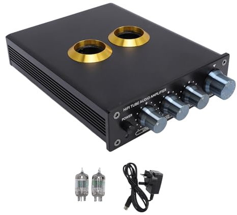 Vacuum Tube Phono Preamplifier, Bench Electric Tube HiFi Stereo Audiophile Preamplifier, Tube Preamp Headphone Amplifier for Home Audio Record Player Speaker Sound (UK Plug)
