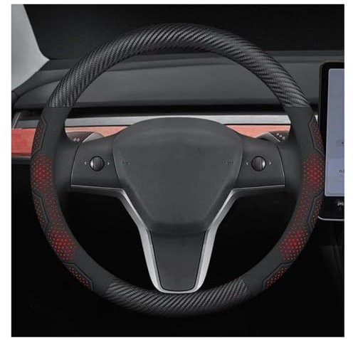 Funda Volante Coche para Tesla para Model 3 para Model Y para Model S para Model X para Fibra Carbono Gamuza Microfibra Antideslizante Protector Volante Coche Accesorios Cubierta para Volante(I)
