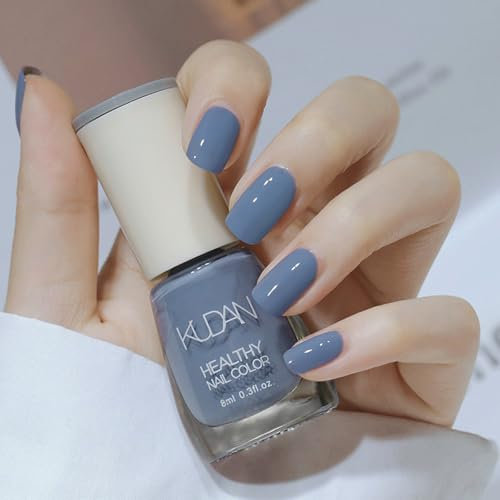 Blue Nail Polish - Nail Varnish Quick Dry & Long Lasting - High Glossy Non-Toxic Water Based Grey Blue Nail Varnish - Chip Resistant Breathable Nail Polish for Women Girls DIY Manicure