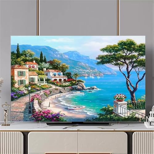 Hixingo TV Abdeckung Staubschutzhülle, 3D Landschaft Muster Schutzhülle Fernseher 32-80 Zoll TV Schutzhülle Fernsehabdeckung Fernseh Abdeckung Abdeckhaube für Fernseher (Meerblick,40-43inch)