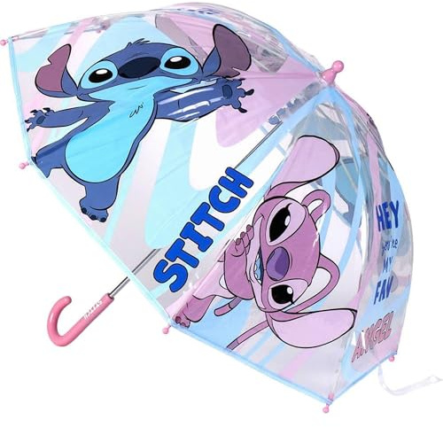 Disney-paraply för barn med frost, Musse och Mimmi och Stitch – barnparaply vind- och vattenfast med färgglad design och ergonomiskt handtag, Stygning, Standard