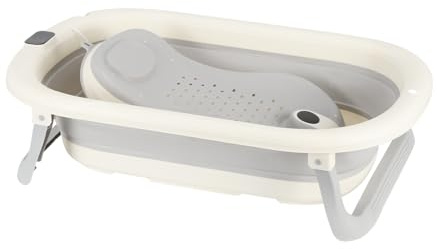 Bañera plegable para bebé, con tapón de drenaje y pantalla de temperatura, cojín de asiento, ultra compacto, patas antideslizantes, 43 x 71 x 18,5 cm (gris)