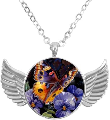 Luoweisi Angel Wings Necklace with Pansy Butterfly, Aluminum Alloy Jewelry Gifts for Men Women