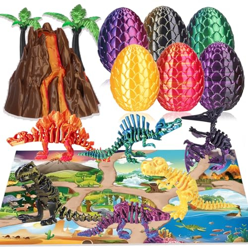 OKYUK 3D-tryckt dinosaurieleksak, färgade dinosauriefigurer, 10-i-1 dino, födelsedagsdekoration, äggdinosaurieleksak, från 4 5 6, 7, 8, 9, 10 år, pojke, leksak, figurer, gåva, barnleksak