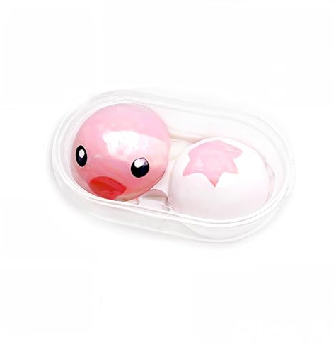 Venus® Kontaktlinsenbehälter Star & Duck – Kontaktlinsen Aufbewahrungsset mit Spiegel, Flasche, Pinzette & kontaktlinsen einsetzhilfe – Linsenbehälter für weiche & Harte Linsen (Pink)
