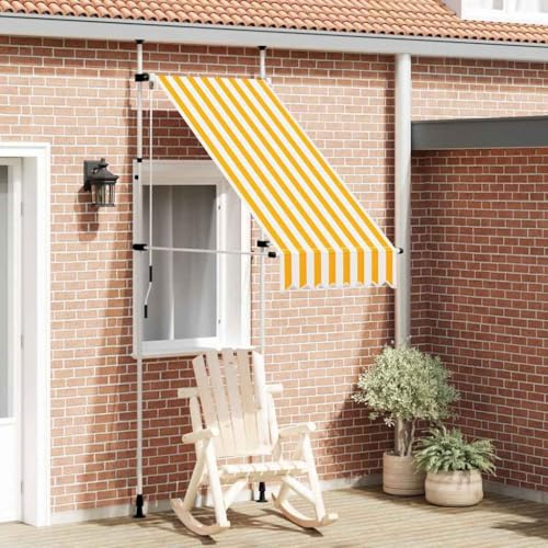 HaoChrymec Einziehbare Markise Handbetrieben mit Stahlrahmen, Wasser- und Schmutzabweisend, Sonnenschutz für Balkon und Terrasse, Klemmmarkise für Fenster, Orange/Weiß Gestreift, 100 cm