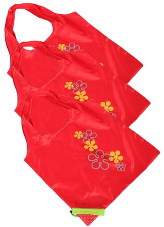 Paquet de Courses Pliables Fruits Style Fraise, Lot de 3 en Polyester Rouge | Réutilisables et Lavables, Design à Cordon, Format Compact pour Achats et Événements