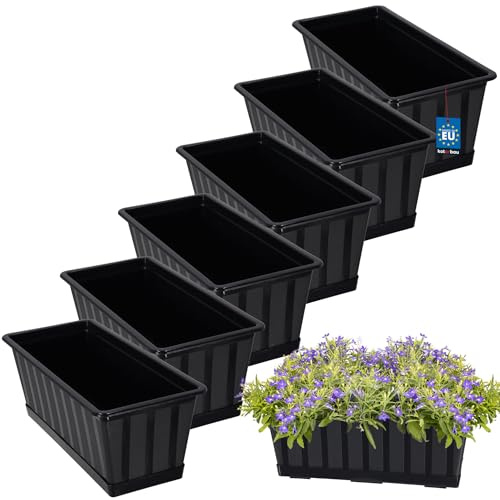 KOTARBAU® 6 pezzi Fioriera da Esterno - PVC - 40 x 18 x 14 cm - Antracite - Vaso Rettangolare con Sottovaso - Vasi Per Piante da Esterno - Fioriere da Balcone - Vaso Fiori