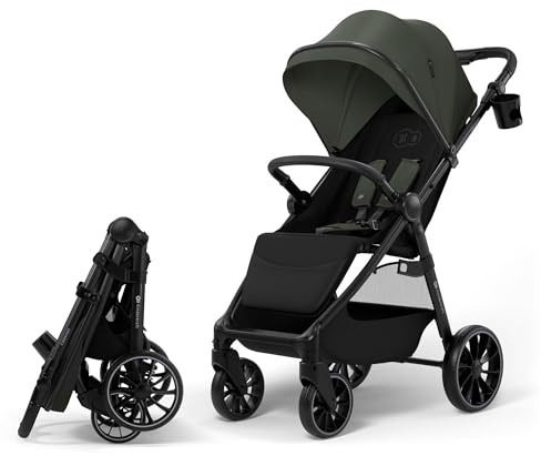 Kinderkraft Grande 2 Stroller, Baby Pushchair, up to 22kg, Click&FOLD, Large Shock-Absorbing Wheels, Adjustable, Spacious Seat, Lightweight, Green
