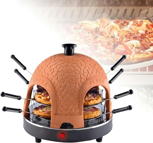 Four à pizza électrique sans fumée 1000 W, machine à pizza familiale avec couvercle en terre cuite, sert jusqu'à 8 mini pizzas à la fois, convient aux mini pizzas et aux grandes pizzas. Fête à la ma