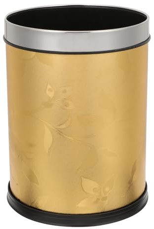 Cabilock Papelera Redonda de Cuero Dorado para Cocina y Oficina Cubo Basura Hogar sin Tapa Contenedor Resistente y Fácil de Limpiar para Reciclaje y Papel Desecho