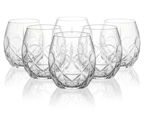 Der-Porzellan-Laden by RCR Alkemist Tumbler 380 ml, 6er Set, Whiskygläser aus Luxion-Kristallglas, Facettenschliff, spülmaschinengeeignet, Made in Italy