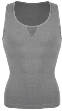 KKXXYQFC Shapewear herr Män Slimming Body Shapewear kompressionströja för att dölja Moobs träningslinnen Undertröjor (grå, L)