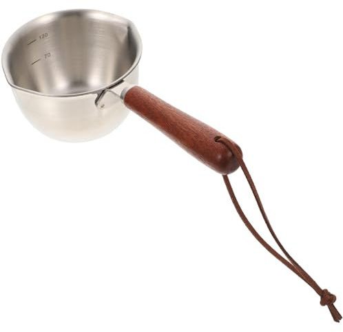 DRESSOOS Casserole Inoxydable 304 Petite 120 Ml avec Manche en Bois – Chauffe-huile Multifonction pour Cuisson, Fondre Beurre, Lait et Œufs, Mini Casserole Pratique Cuisine Quotidienne