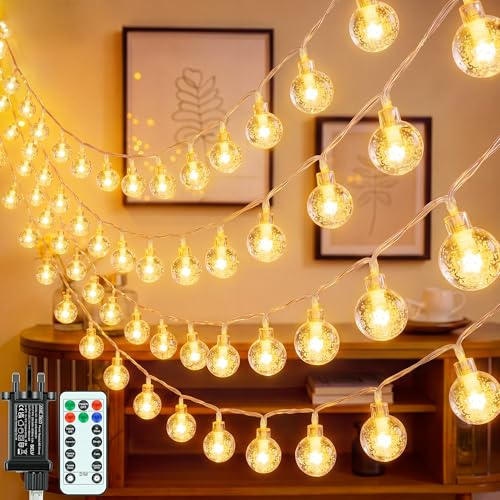 Ollny Globe Fairy Lights Plug in 18M 150 LEDs Ball Light Mains Powered | 15M 150 LED 8 Modes/Low Voltage/IP44 Waterproof/Timer/4 Brightness/Remote Globe Fairy Lights Plug in Ball Light Mains Powered