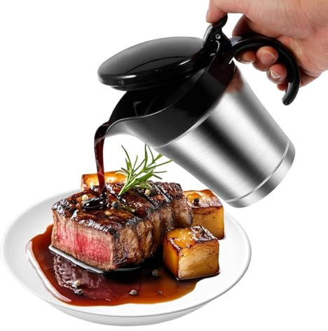 Gravy Boat with Lid - 450ml Stainless Steel | Insulated Thermal Pot - Spillproof Sauce Pot | Thermal Gravy Jug for Buffet Salad Wedding Party Kitchen Catering Hotel Restaurant
