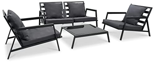 Qnhdfrt 4-TLG. Gartenmöbel Set Aluminium Lounge-Set für Terrasse und Garten, Modernes Sitzgruppen Sofa-Set inkl. bequemen Kissen und Beistelltisch, Dunkelgrau und Schwarz