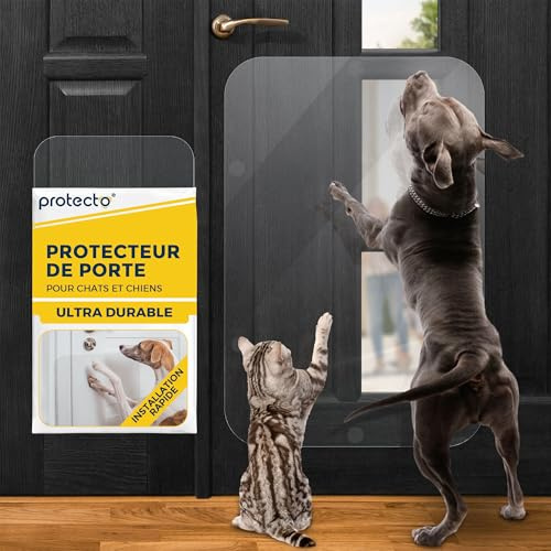 PROTECTO Dörr repskydd premium hund dörrskydd för användning inomhus och utomhus – klar (90 x 60 cm)