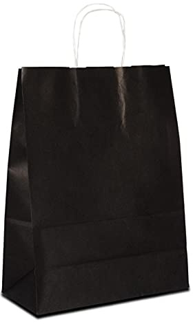 Papiertüten schwarz mit Kordel-Henkel I 50 Stk. 22+10x28cm I Papiertragetasche für Einzelhandel, Weihnachten, Mitbringsel, TO-GO I Geschenktüten aus Kraftpapier I HUTNER