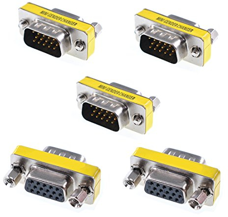 Oiyagai 5 Pezzi Adattatore VGA Maschio a Femmina – Connettore DB15 HD 15 Pin, Gender Changer Coupler, Estensione Cavo VGA per Monitor, Proiettore, PC