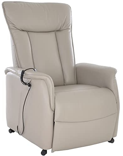 Raburg, Fernsehsessel mit Aufstehhilfe, TV-Sessel mit Liegefunktion, elektrisch verstellbar, Komfortschaum-Polsterung, Fernbedienung, 120 kg belastbar, Echtleder & Kunstleder, Marie, Naturgrau