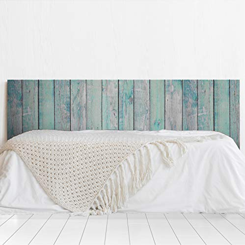MEGADECOR Kopfteil für Bett, PVC, dekorativ, ökonomische Textur, Holz, vertikal, bemalt, Türkis, Antik, verschiedene Größen (100 cm x 60 cm)