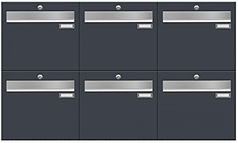 Frabox Briefkastenanlage 6er Briefkasten XXL RAL 7016 Postkasten anthrazit-grau Mehrfamilienhaus ohne Zeitungsfach 6fach Wandbriefkasten Aufputz mit Material für Befestigung Made in Germany LUIS