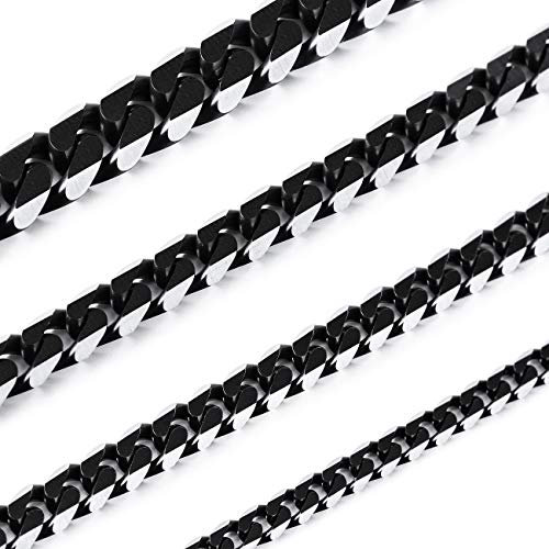 MOWOM Schwarze Kette Halskette für Männer Frauen Junge Wasserdicht 316L Edelstahl Große Dicke Kubanische Gliederketten Überzogen & Gebürstet Silber Farbe mit Geschenkbox (3.5 MM Breit, 360 MM Lang)