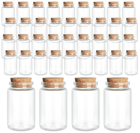 JIUYUE 40 botellas pequeñas de corcho de vidrio de 50 ml, decoración de corcho (1.6 oz-1.4 x 2.7 pulgadas)