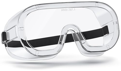 NoCry Protective Non-Vented Safety Lab Goggles with Anti-Fog Coating, Clear Scratch-Resistant Lenses, Universal OTG Fit, an Adjustable Headband, ANSI Z87.1 Rating, and UV Protection