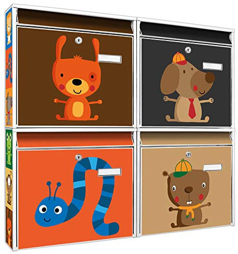 banjado Briefkastenanlage 4 Fach - Postkästen groß - verzinkter Stahl weiß DIN A4 Motiv Offene Arme - Briefkasten Set 4 Briefkästen Namensschild, 2 Schlüssel, Montagematerial