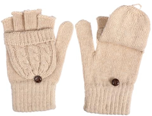 SOIMISS Braune Wolle Halbfinger Winterhandschuhe Gestrickte Warme Handschuhe mit Flip Cover Kaltwetterhandschuh Handschuhe Handwärmer