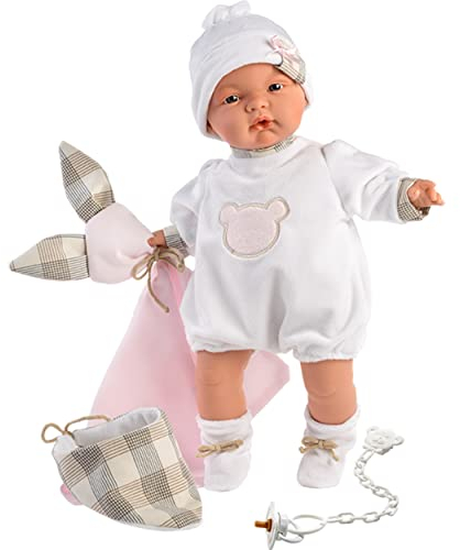 Llorens Puppe Joelle mit blauen Augen, Babypuppe mit weichem Körper, inkl. Schnuller und Kuscheldecke, 38 cm, 38944