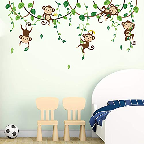 decalmile Wandsticker Affen Reben Dschungel Wandtattoo Tiere Kinderzimmer | Abziehbare und Aufklebbare Wandaufkleber, DIY Abnehmbare Wandkunst Abziehbilder, Wandfreundlich, Leuchtenden Farben