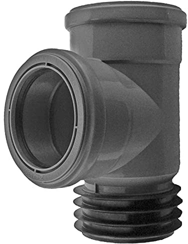 MegaHaustechnik HT Steckabzweig 87 Grad DN90 x DN110 Rohr Außendurchmesser 90mm x 110mm 2 Steck Muffen mit Gummi-Dichtungen + Gummi-Manschette, Abwasser Abfluss Leitung Einsteck Stück