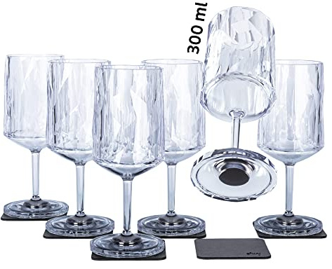 silwy® Hightech-Kunststoff-Magnet-Gläser inkl. Metall-Nano-Gel-Pads – rutschfeste Campinggläser, Boot- und Yachtzubehör (Wein // 0,3 l // 6er Set)