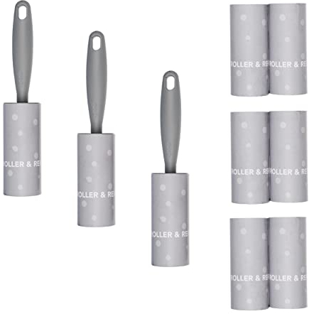 Invero 3 Pack of Lint Roller and 6 Sticky Refill Replacement Heads - Removes Easily Fur, Hairs, Dust, Fluff from Animals, Cloths, Furniture, Carpets, Car Seats and more