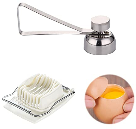 1 Pcs Boiled Egg Slicer and 1Pcs Stainless Steel Eggshell Cutter, Easy to Open The Top of Eggshell and Slice Hard Boiled Eggs,for Kitchen Supplies, 2 Pcs in Total.