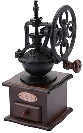 Molinillo de cafe manual, molinillo de cafe expreso de mano de madera antigua Molino de mano de frijol grueso Molinillo de rebabas Manivela de mano Pimienta Maquina de molienda de especias