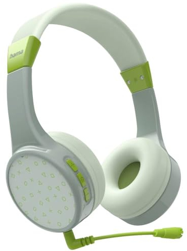 Hama Bluetooth Kopfhörer Kinder (2 Mikrofone, Kinder-Kopfhörer Lautstärkebegrenzung 85dB, biegsamer Kopfbügel einstellbar, On-Ear-Kopfhörer weiche Polster f. Schule, Freizeit, Homeschooling) grün-mint