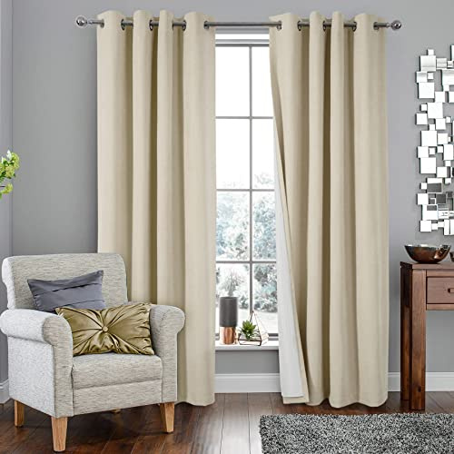 always4u Thermovorhang, isolierend, gegen Kälte, Verdunkelungsvorhänge, 100 %, gekreuzte Textur, halbeinfarbig, moderner Wohnzimmervorhang, für Wohnzimmer, Küche, Beige, 2 Stück, 138 x 214 cm